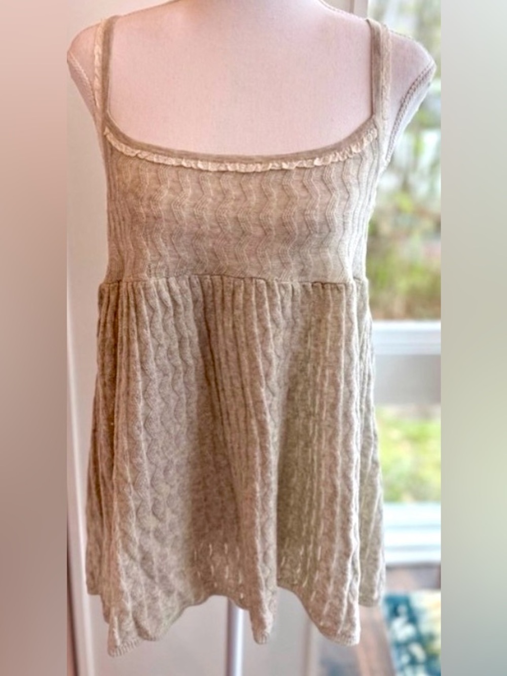 Juicy Couture Y2K Knit Babydoll Tank Top M Gray with Cream Lace Trim - with tag